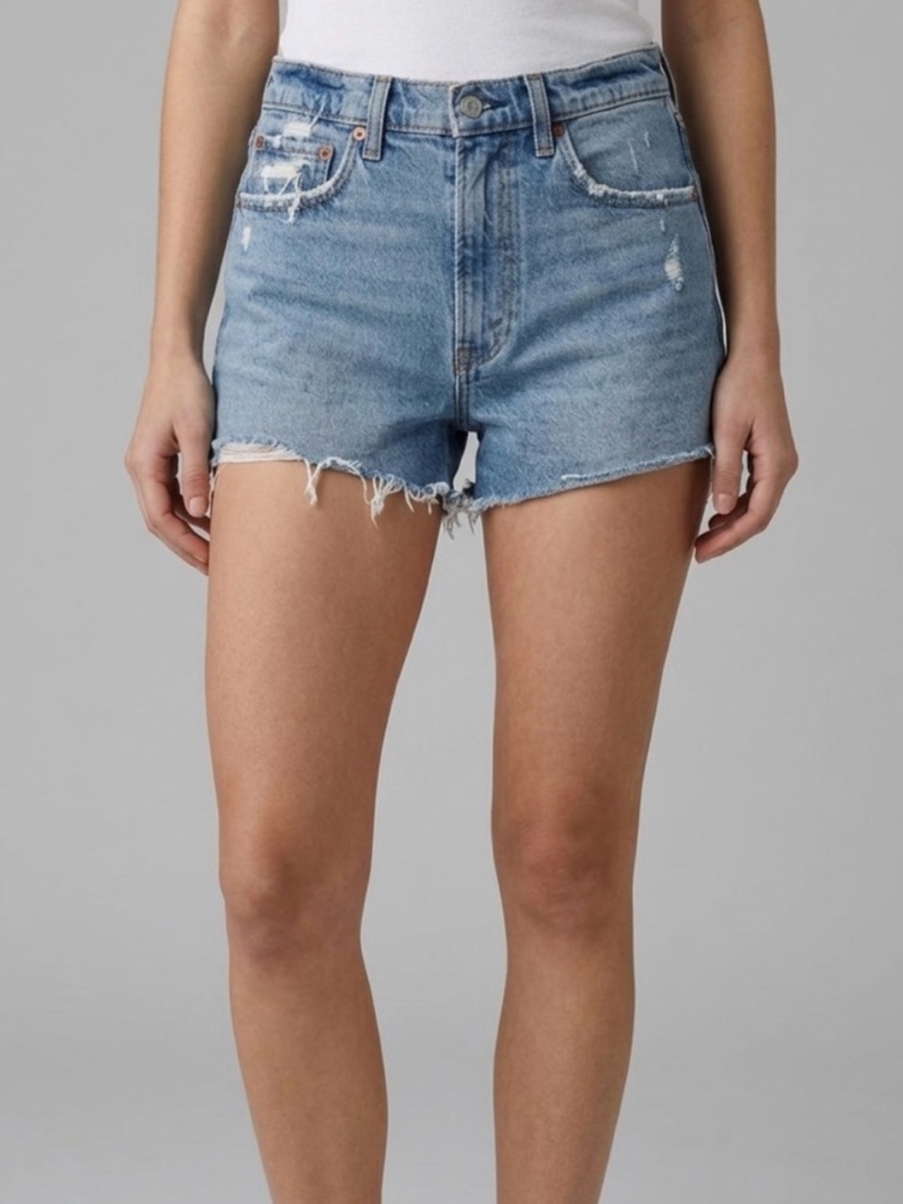 Abercrombie & Fitch The Best Selling High Rise Distressed Mom Denim Short